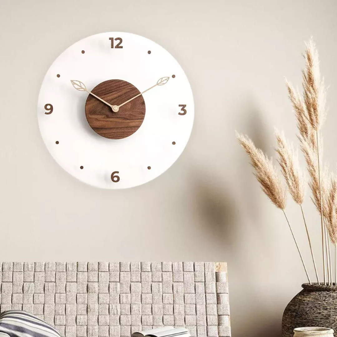 acrylic-wall-clock-with-walnut-wood-centre-and-gold-leaf-hands-img2.png