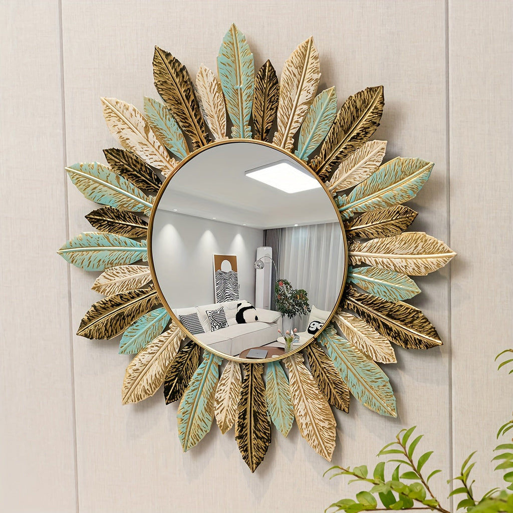 bohemian-sunburst-metal-wall-mirror-with-teal-gold-leaf-detail-img1.jpg